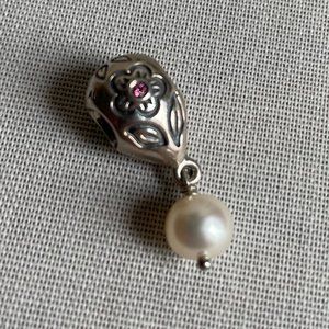 Pandora Pearl and Pink Stone Daisy Bracelet Charm